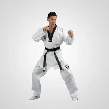 KYORUGI DOBOK STAR FIGHTER (POOM NECK BLACK & RED ) KARATE MAN